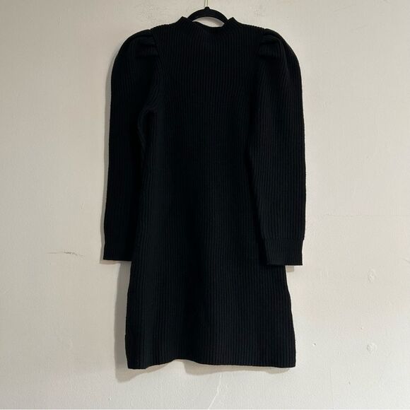 Sandro Puff Sleeve Ribbed Knit Wool Sweater Dress in Black Size 36 US Small 4 - Picture 2 of 11